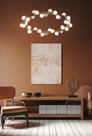 Подвесной светильник Maytoni Tessara MOD081PL-L50G3K (LED, 220V, на тросе, шарики, кольцо)