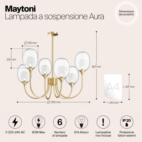 Потолочная люстра на штанге Maytoni Aura MOD016PL-06BS (220V)