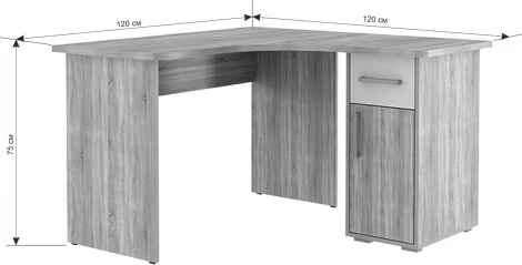 Лайт-1 Стол компьютерный 1200 угловой, цвет дуб сонома/белый Mebelson (арт.SKL1.2N01.1623)
