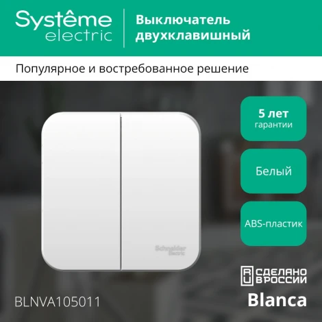 Выключатель накладной двухклавишный (белый) Systeme Electric Blanca BLNVA105011