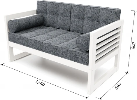 Диван Arsko прямой Сега М белая эмаль рогожка графитовая