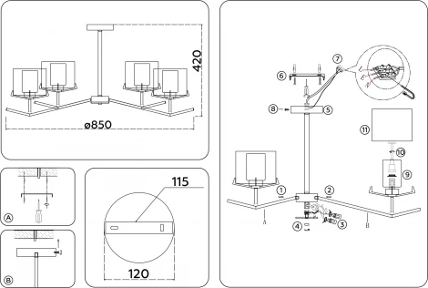 Потолочная люстра на штанге Ambrella High Light LH57008 (220V)