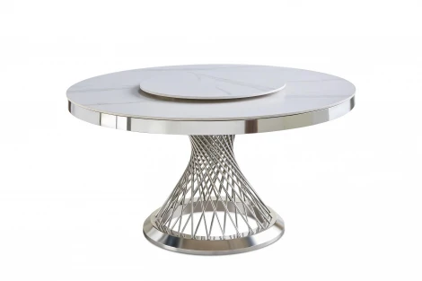 Стол обеденный IST-CASA Мелоди DT-018L, 140х140х75 см, белый мрамор/серебро