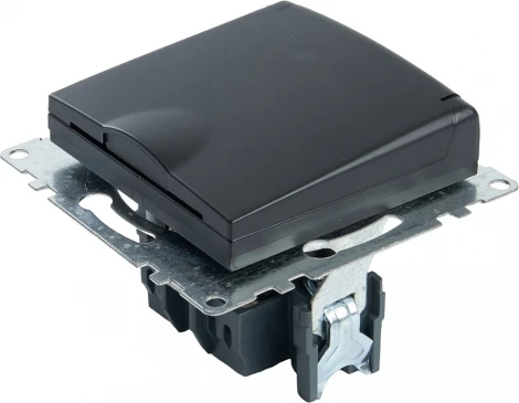 Розетка с заземлением защитной крышкой и шторками (черный) Stekker Катрин 39608