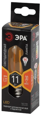 Лампочка светодиодная филаментная E27 11W ЭРА F-LED B35-11w-827-E27