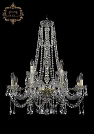 Подвесная люстра Art Classic 11.12 11.12.8+4.240.h-82.Gd.Sp (220V, хрусталь, на цепи, подсвечник, свеча)