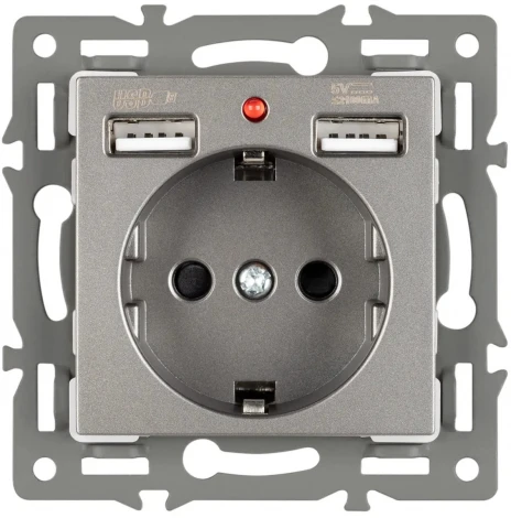 Механизм розетки с USB зарядкой SCT-MUAA-PL-GR (250V, 16A) (Arlight) 043735