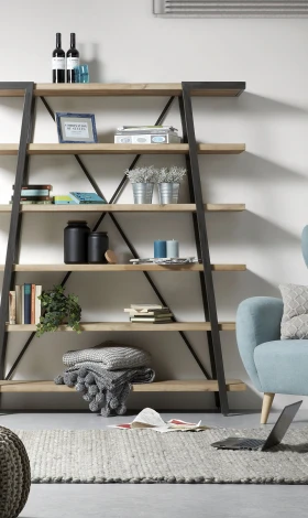 Стеллаж La Forma (ex Julia Grup) Thinh (Черный/ Металл,Акация,Сталь,Дерево)