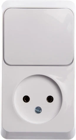 Розетка накладная без заземления с одноклавишным выключателем (белый) Systeme Electric BPA16-204B