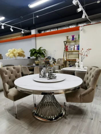 Стол обеденный IST-CASA Мелоди DT-018L, 140х140х75 см, белый мрамор/серебро