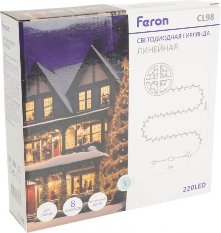 Светодиодная гирлянда на бобине линейная 50м + 3м 5000К, c питанием от сети, зеленый шнур Feron CL98 51437