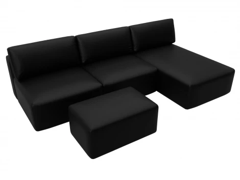 Диван угловой модульный с пуфом Лига-060 НПБ Лонг угол универсальный (ЛДСП,Брус,Фанера/Пластик/Экокожа/Черный) Лига Диванов 130070
