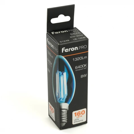 Лампа светодиодная филамент C35 свеча 8W 175-265V E14 6400К Feron LB-1208 51249