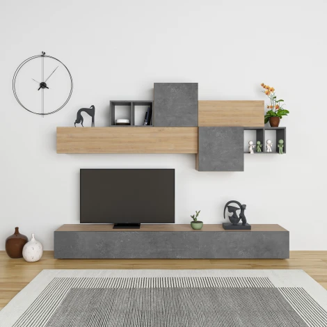 Тумба под ТВ TROMEN TV UNIT LEVE (ЛДСП,Пластик,ЛДСП/Черный,Дуб) арт.LEV00555