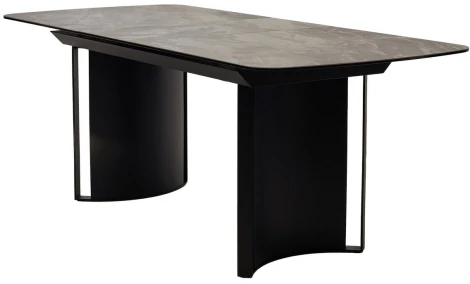 Стол RASMUS 160 KL-80 Серый мрамор, итальянская керамика / черный каркас М-City