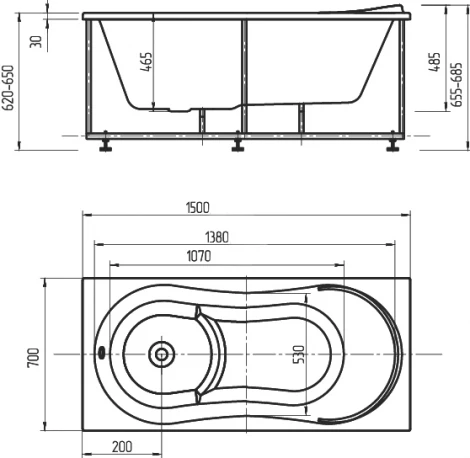 Акриловая ванна Акватек Афродита 150 см, слив слева