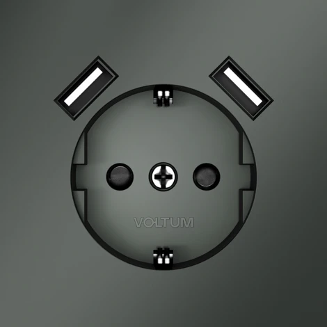 Розетка с заземлением, шторками и USBх2 (титан) Voltum S70 VLS040406
