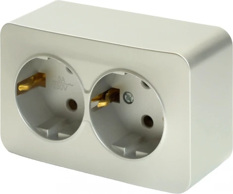 Розетка двойная с заземлением (серебро) Stekker София 49328