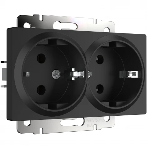 Розетка двойная с заземлением (черный матовый) Werkel W1172008 (a051623)