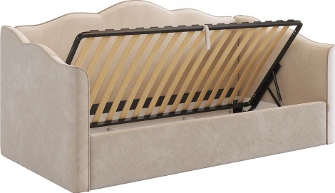 Кровать с подъемным механизмом Лея (Софа) 90х200 см Mebelson (ДСП,ЛДСП,Велюр/Кремовый,Латте) арт.KM.S-18.2959