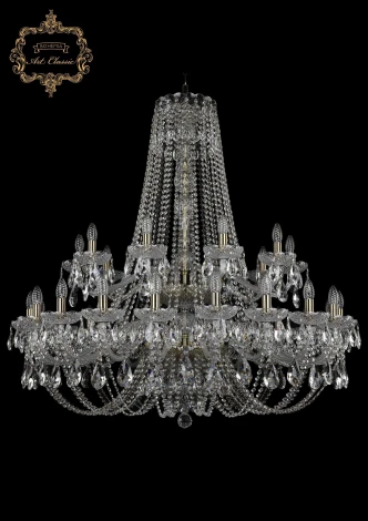 Подвесная большая люстра Art Classic 11.21 11.21.20+10.400.2d.Br.Sp (220V, хрусталь, на цепи, подсвечник, свеча)