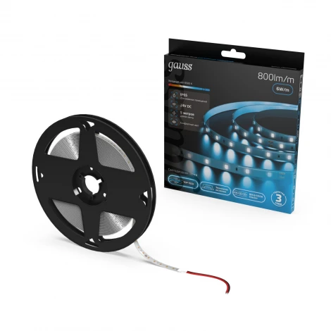 Светодиодная лента 2835/60 24V 6W/m 800lm/m 6500K 8mm IP65 5м Gauss 23637452006