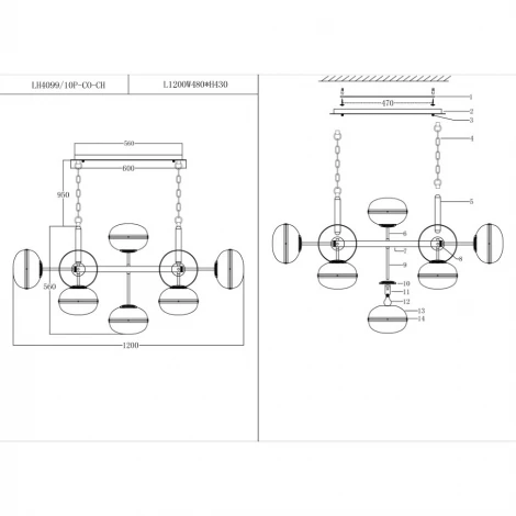 Подвесная люстра Lumien Hall Marcon LH4099/10P-CO-CH