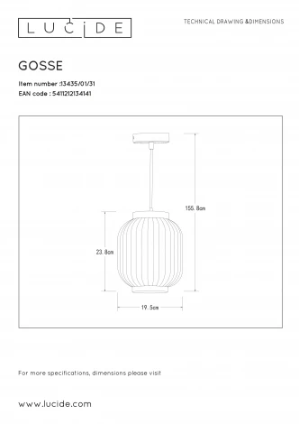 Подвесной светильник Lucide Gosse 13435/01/31