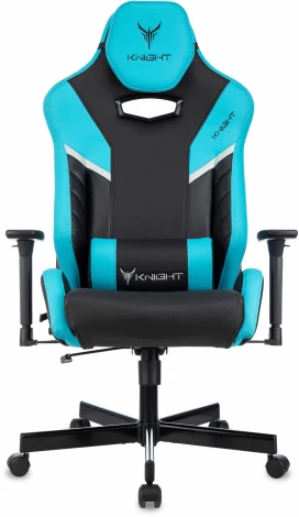 Кресло игровое Knight Thunder 5X черный/голубой эко.кожа крестов. металл