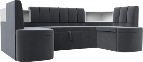 Диван кухонный П-образный Тефида (Серый,Черный/Велюр) Лига Диванов арт.126149
