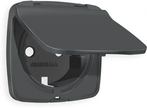 Лицевая панель Ambrella Volt OMEGA (Графит Мягкое касание) для электрической розетки с заземлением со шторками и крышкой IP44 QUANT OP9080