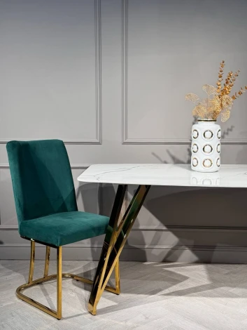 Стол обеденный IST-CASA Соар-2 F-1690,160х90х76 см, бело-серая керамика/золото