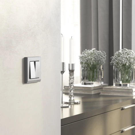 Выключатель двухклавишный проходной с подсветкой (серебряный матовый) Werkel W1122165 (a063616)