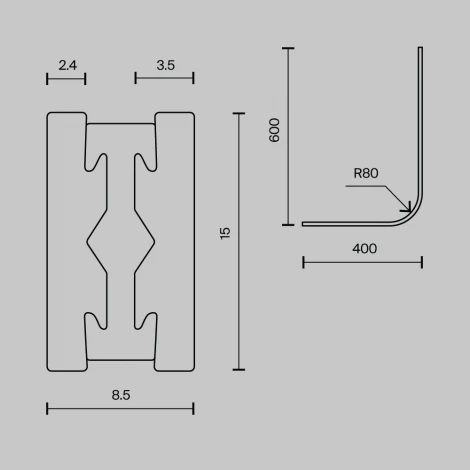 Радиусный коннектор для шинопровода Flarity платина Maytoni Accessories for tracks Flarity TRX154-RC80-PT (24V)