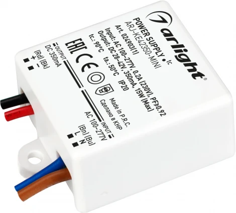 Блок питания ARJ-KE42350-MINI (15W, 350mA, PFC) (Arlight, IP20 Пластик, 5 лет) 024903(1) ARJ