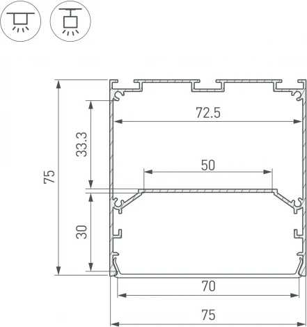 Профиль LINE-S-7575-2500 WHITE (Arlight, Алюминий) 041859