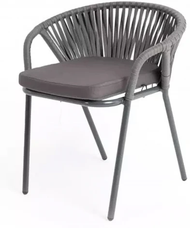 "Женева" стул плетеный из роупа, каркас алюминий темно-серый (RAL7024) муар, роуп серый 15мм, ткань серая 017 4SIS арт.УТ-00009466
