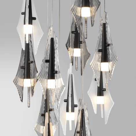 Потолочная каскадная люстра Odeon Light Afalina 5442/69L черный/бел.матовый/прозрачн./дымчатый/металл/стекло/акрил LED 69W 3000K (220V, на проводе)