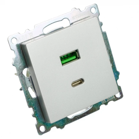 Розетка USB Type A+С (серебро) Stekker Катрин 50054