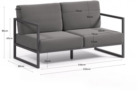 Comova Уличный 2-местный диван темно-серый с черным алюминиевым каркасом 150 см La Forma (ex Julia Grup) арт.146026