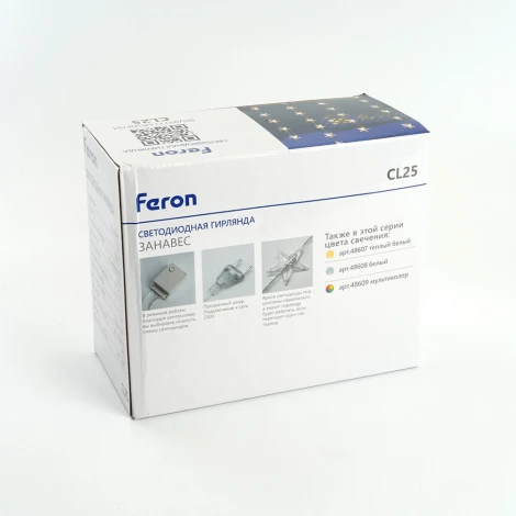 Светодиодная гирлянда Feron CL25 48608 занавес Звездочки 2*1м + 3м 220V 5000K, статичная, c питанием от сети, прозрачный шнур