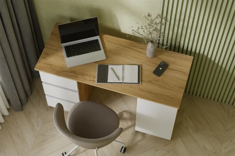 Стол письменный Арника 120 см Денвер, Дуб золотой, белый шагрень