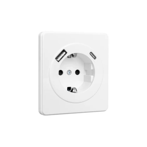 Розетка 1-ая с/з с/у з/ш 16А с USB A+C быстрой зарядки 5В/3А перламутр Kranz Round KR-78-0704-1