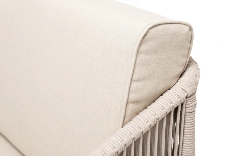"Канны" диван 2-местный плетеный из роупа, основание дуб, роуп бежевый круглый, ткань бежевая 15052 4SIS арт.УТ-00010333