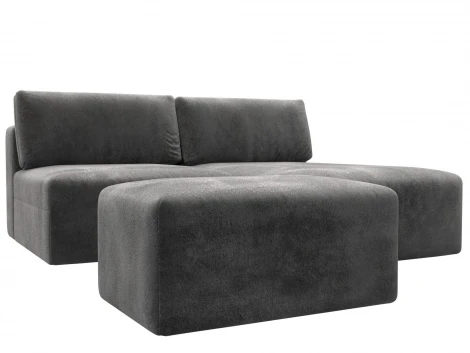 Диван угловой модульный с пуфом Лига-060 НПБ угол универсальный (ЛДСП,Брус,Фанера/Пластик/Велюр/Серый) Лига Диванов 129682