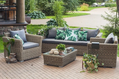 Лаунж-зона из искусственного ротанга, цвет соломенный 4SIS Капучино KS3С2T-4-SET