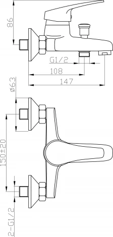 Смеситель Agger Exact A2110000 для ванны с душем