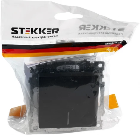 Выключатель одноклавишный с подсветкой (черный) Stekker Катрин 39605