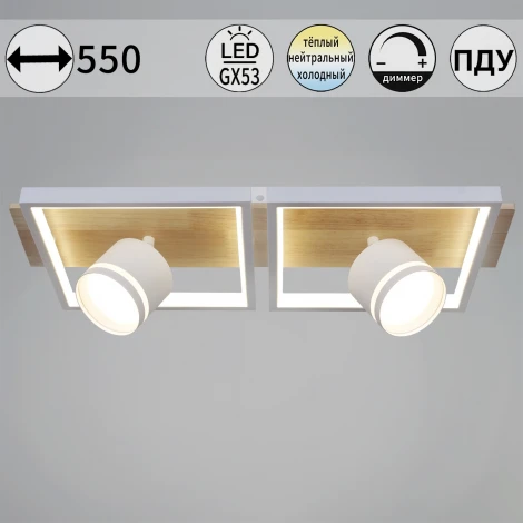 Потолочная люстра с пультом с регулировкой цветовой температуры, яркости и ночным режимом Reluce 19560-0.3-2+2 WH+WOOD