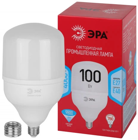 Лампочка светодиодная E27 с переходником на E40 100W ЭРА LED POWER T140-100W-4000-E27 с переходником на E40/E40 R